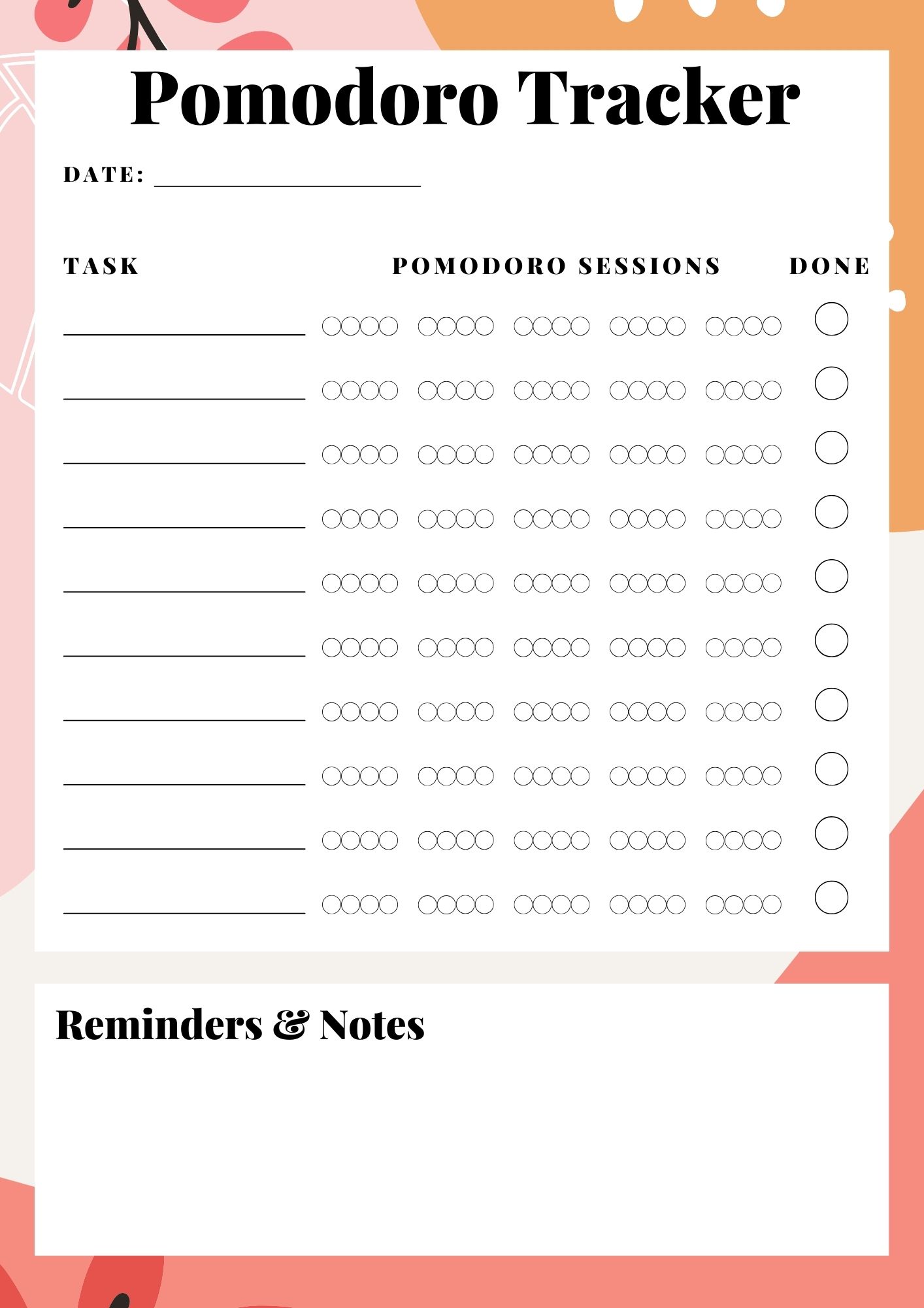 Pomodoro Timer Worksheet